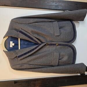 Ann Taylor LOFT Women's Gray Wool Blazer with Navy Trim Size 4